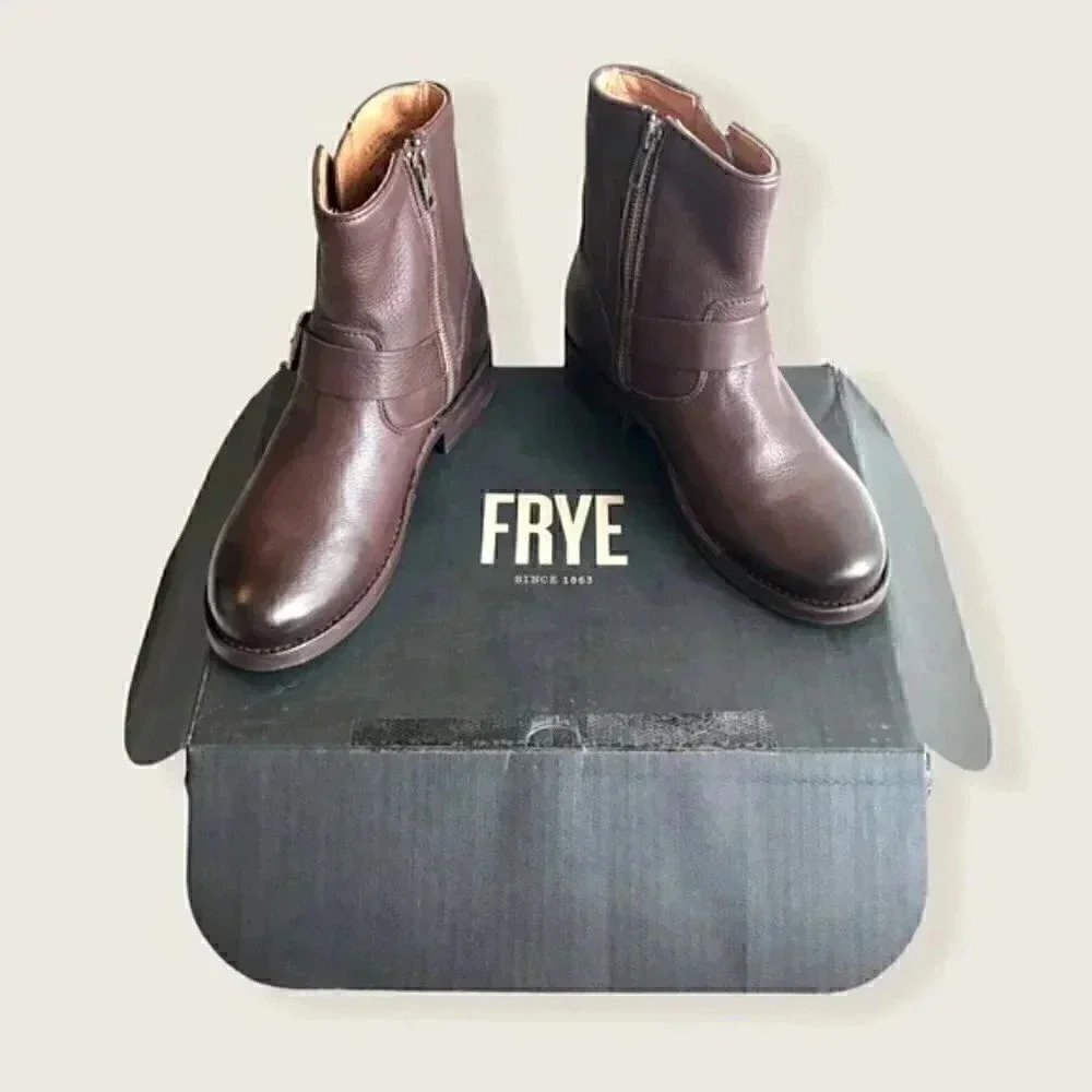 Frye Vicky Belt Buckle Leather Combat Ankle Boot - Picture 7 of 13